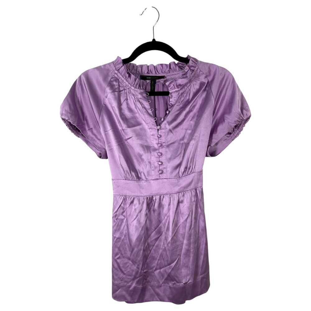 BCBG Max Azria Lavendar Light Purple Silk Babydoll High Neck Blouse Size Small